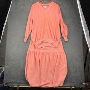 Vintage Sue Brett Peach Textured Paisley 2 Piece Skirt Set V-Neck Top Large